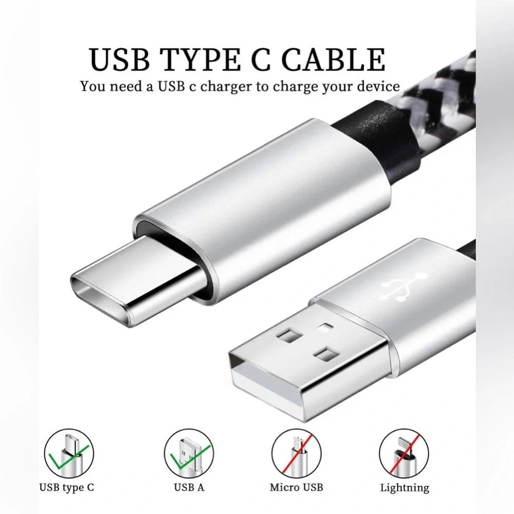 NWT 5 Pack 6 Ft USB Type C Cable Nylon Braided Fast Charging Charger